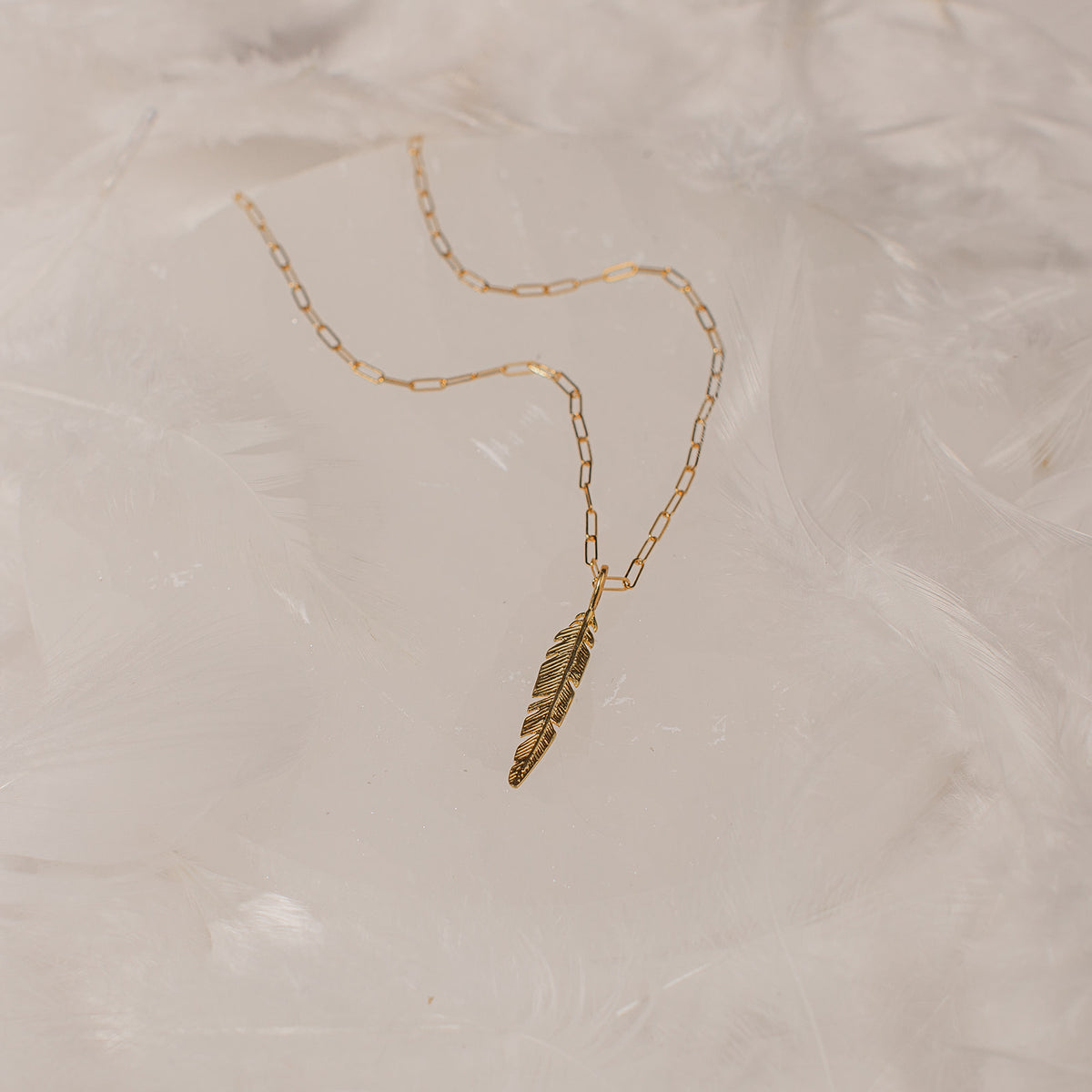 Handmade vermeil feather charm on 14k gold-filled small-link 16 ...