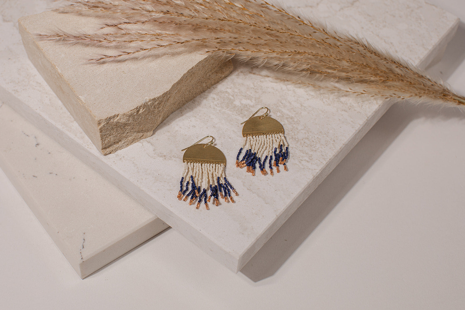 Navy Fringe Earrings