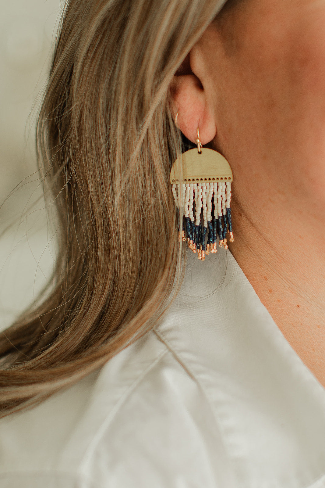 Navy Fringe Earrings