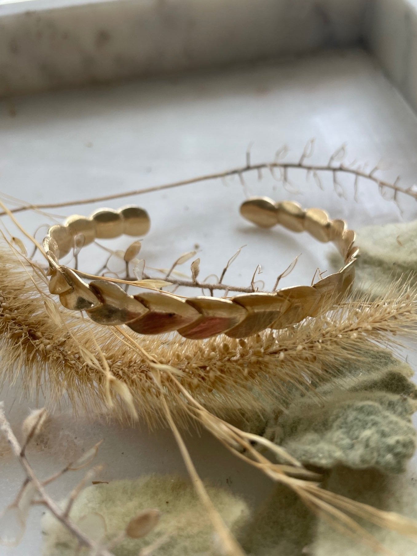 Gold Leaf Bangle Bracelet